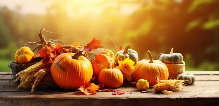 Harvesting Memories: Thanksgiving and Halloween Festive Decor with Copy Space. Colorful Pumpkin and Cherry Pairing .