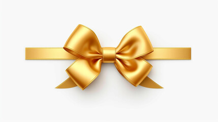 Decorative golden bow with long ribbon isolated on white background, generative AI