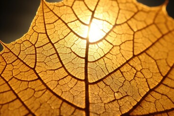 macro of a leafs intricate structure against the sun