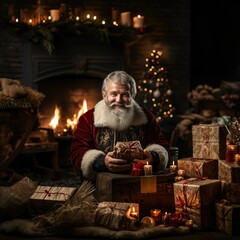 Obraz premium Smiling Santa Claus Dressed in his Wonderful Santa Suit, Ready for Christmas