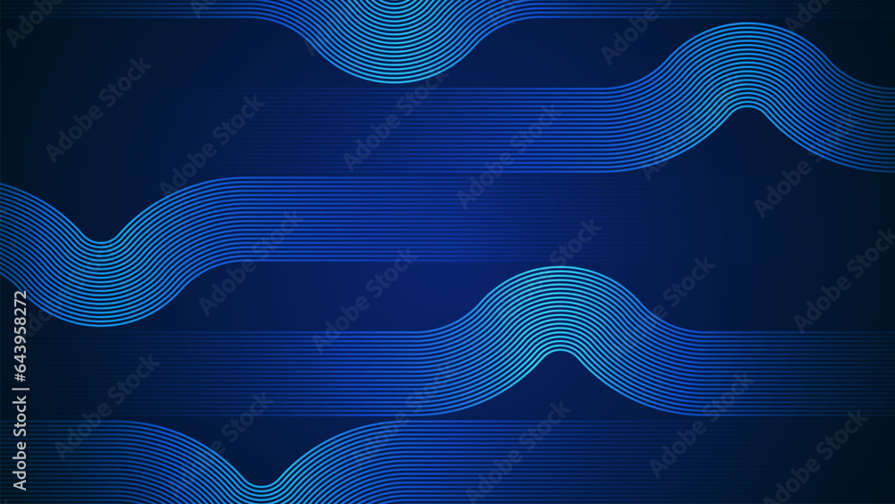 Poster dark blue simple abstract background with wavy lines as the main element.