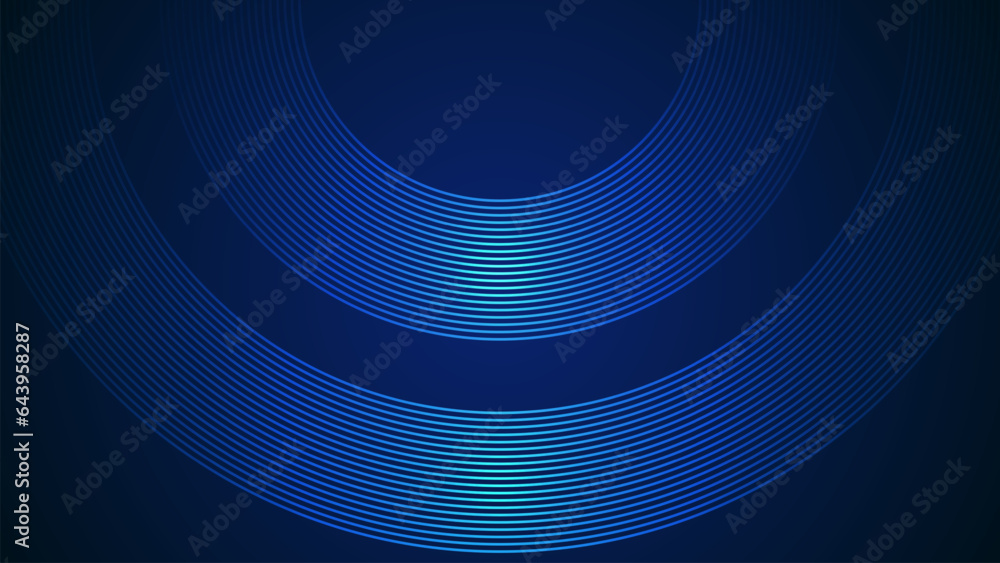 Poster Dark blue simple abstract background with lines in a curved style geometric style as the main element.