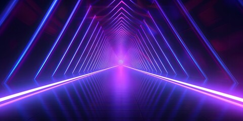 3d render, abstract colorful neon background, triangular tunnel illuminated with ultraviolet light, Generative AI