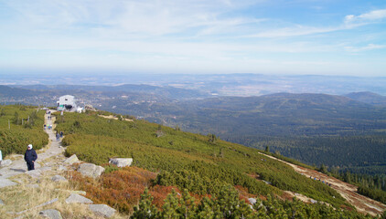 Hiking in Polish national park. Giant Mountains, Poland. Karkonoski park Narodowy. Polskie góry. ...