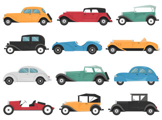 Old automobile vintage retro car transport classic vehicle isolated set on white background