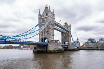 Daytime view of the Tower Bridge over the River Thames in London