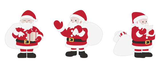 色んなポーズのサンタクロースのセット、ベクター