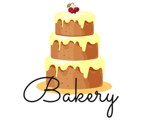 cake with cherry. Cake shop. the best cakes and pastry. hand drawn positive lettering phrase about kitchen and bakery isolated on the white background.