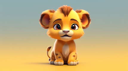 cute lion cub baby illustration 3d rendered, generative AI