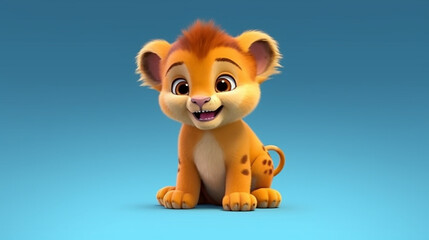 cute lion cub baby illustration 3d rendered, generative AI