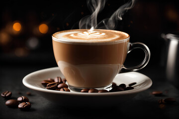 Cappuccino coffee cup on dark background