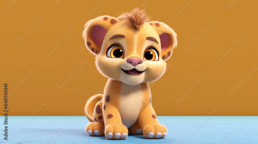 Wall mural cute lion cub baby illustration 3d rendered, generative ai