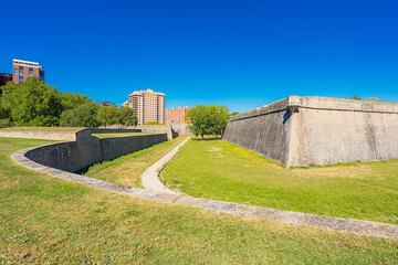 Fototapeta na wymiar View of Pamplona Citadel and the Baluarte de Santiago, Renaissance fortress in Navarra, Spain