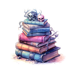 Halloween pastel watercolor witch books