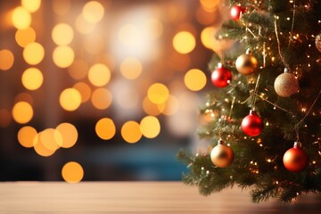Fototapeta na wymiar Christmas and New Year background with bokeh lights.Generative Ai