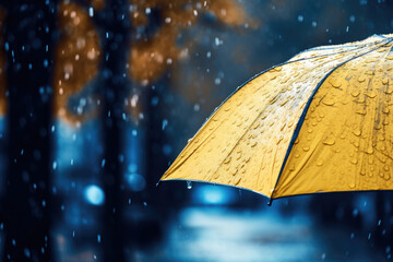 Yellow umbrella under the rain - obrazy, fototapety, plakaty