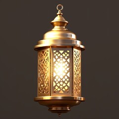 Arabic gold vintage luminous lantern. 3d illustration, Generative AI
