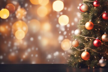 Christmas and New Year background with bokeh lights.Generative Ai