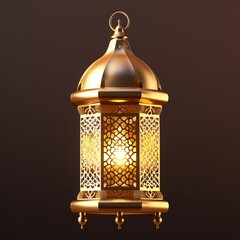 Arabic gold vintage luminous lantern. 3d illustration, Generative AI