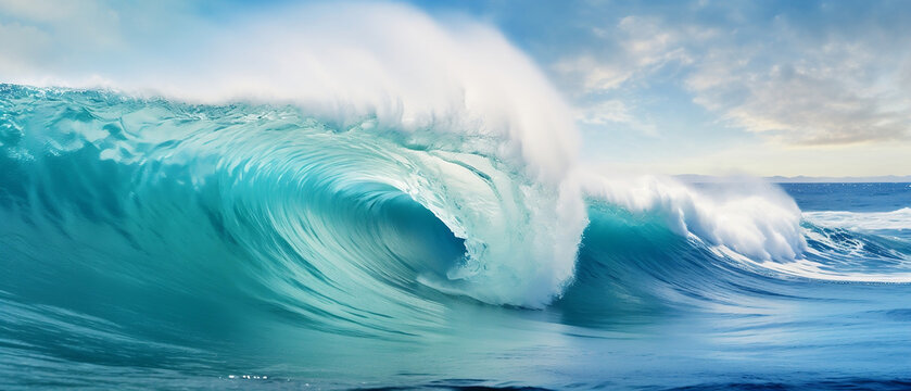 Krajobraz morski - tło, tapeta. Wielkie spienione fale, wzburzona woda.