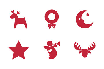 set of christmas icons, christmas-tree decorations, patterns for greeting cards, flat vector illustration