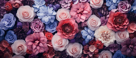 Tapeta kwiatowa - kolorowe tło z pięknych roślin.  - obrazy, fototapety, plakaty