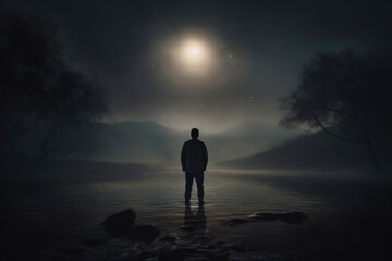 Solitary Stranger Amidst Eerie Landscape