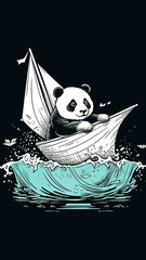 Obraz premium Panda sails on a black background, generative AI.