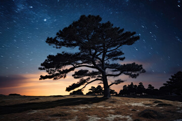 Fototapeta na wymiar Ethereal Forest at Night: Milky Way Glow