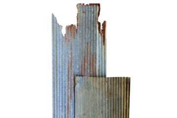 The old zinc for the wall is rusty and dirty isolated on white background.