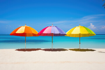 Fototapeta na wymiar Colorful Umbrellas on a Sandy Beach