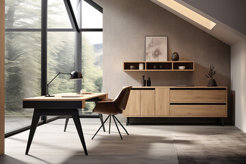 A home office featuring minimalist furniture, natural light, and a statement desk for an air of sophistication.