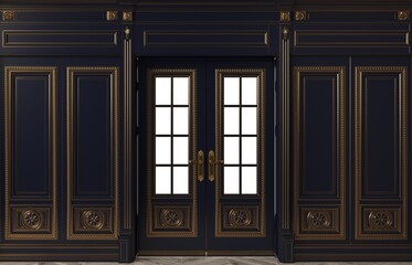 Fototapeta premium Classic wall vintage blue wood panels doors