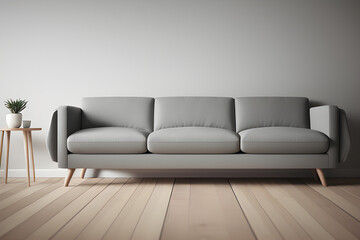 3d render of gray sofa standing on wooden floor