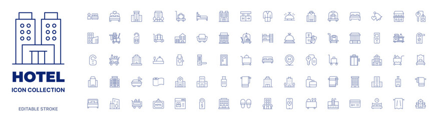 Hotel icon collection. Thin line icon. Editable stroke. Editable stroke. Hotel icons for web and mobile app. - obrazy, fototapety, plakaty