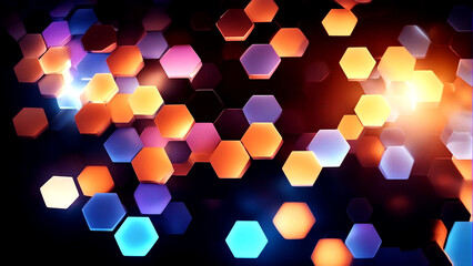 Abstract background hexagon pattern with glowing lights 