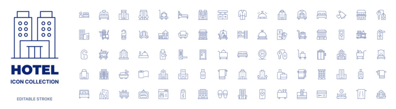 Hotel icon collection. Thin line icon. Editable stroke. Editable stroke. Hotel icons for web and mobile app.