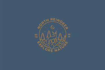 Fototapeta premium Deer Logo Badge Nature Night In Forest Concept