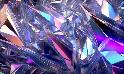 3d render, abstract crystal background, macro texture of a faceted glass, modern colorful wallpaper with spectrum light, Generative AI - obrazy, fototapety, plakaty