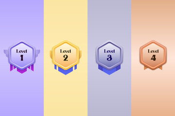 Game rating icons with medals. Level results vector icon design for the game, UI, banner, design for app, interface, game development, playing cards, slots and roulette, Game medal design. Games medal