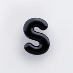 Naklejka premium 3D Black letter S with a glossy surface on a white background .