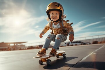 A joyful kid skateboarding, highlighting the importance of sports and physical activity in youth. 'generative AI' 