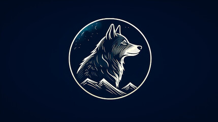 Illustration of silhouette wolf with moon, generative AI.
