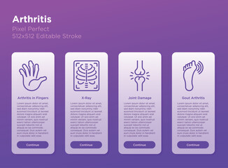 Arthritis thin line icons set: joint damage, gout arthritis, x-ray. Vector illustration, editable stroke.