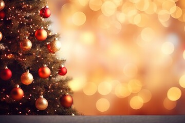 Christmas and New Year background with bokeh lights.Generative Ai