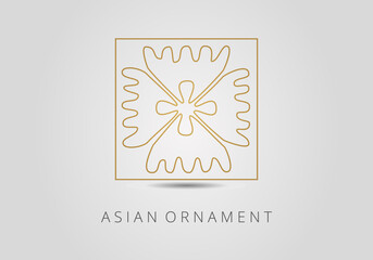 Vintage ornate linear ornament in Kazakh traditional style. Asian floral designs. Abstract Asian elements of the national pattern of the ancient nomads of the Kyrgyz, Mongols, Kazakhs, Tatars.
