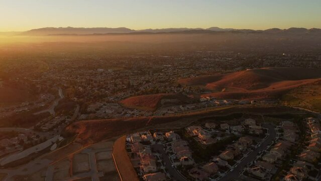 Aerial View of Simi Valley at Sunset, Ventura County, California