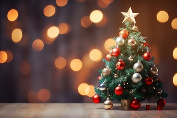 Fototapeta na wymiar Christmas and New Year background with bokeh lights.Generative Ai