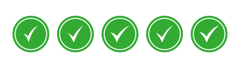 Green check mark and red cross icon set. Circle and square. Tick symbol in green color, vector illustration.