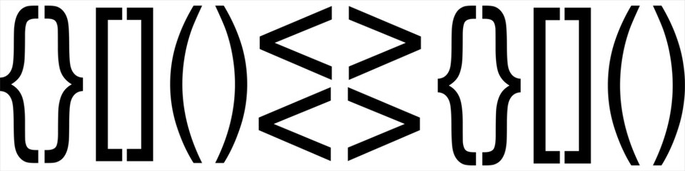 braces or curly brackets icon. Small and square bracket or bracket collection. Text brackets collection for messages, quotas. Oval, retro parentheses and punctuation shapes